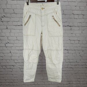 Free People Natural White Cotton Zip Cargo Pocket Button Leg Jeans 2 (26x25)